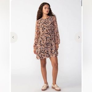 Sanctuary Shirred Neck Floral Black And Orange Babydoll Dress Size M